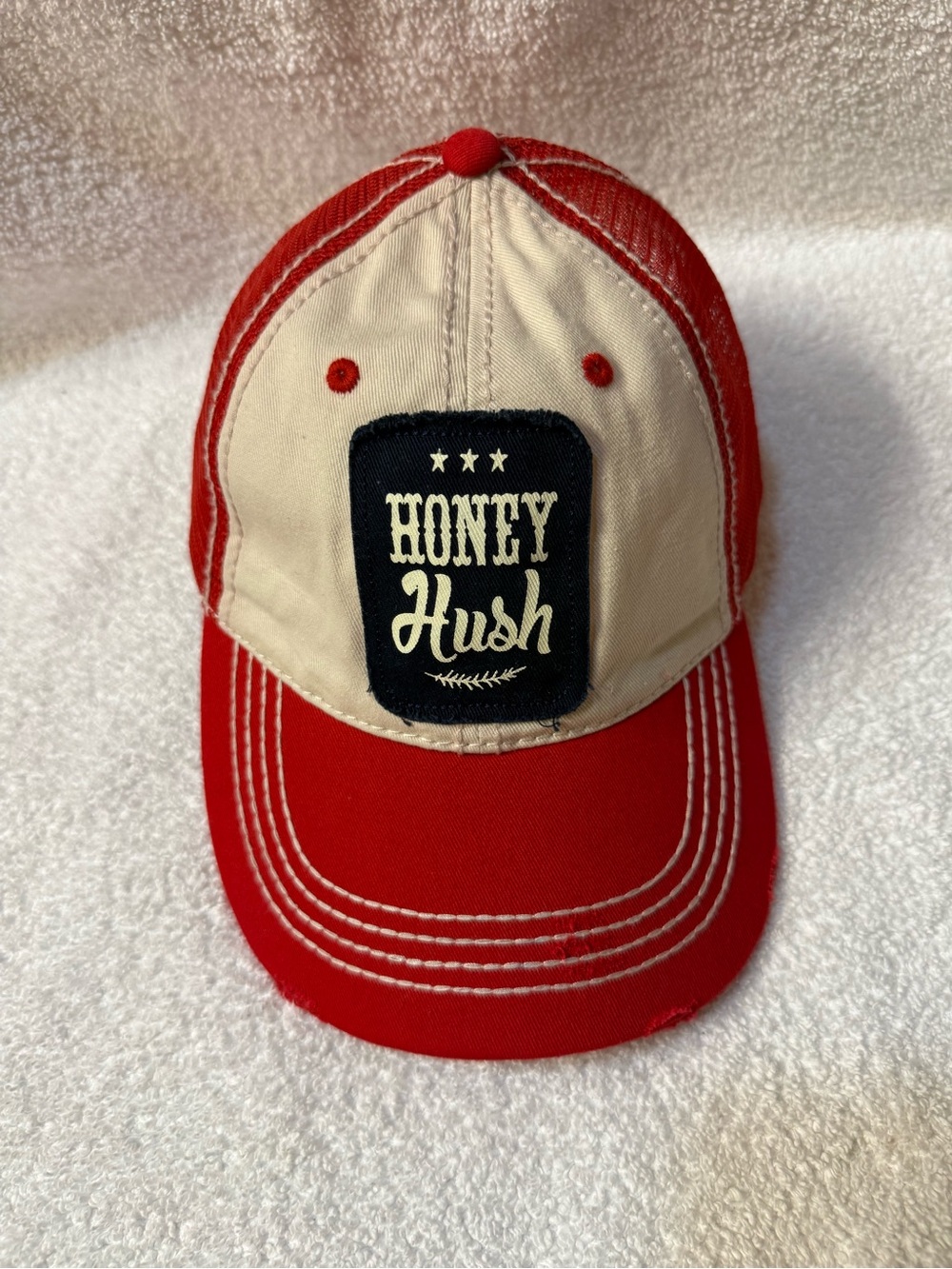 Honey Hush Red and Cream Baseball Cap by Ruby’s Rubbish